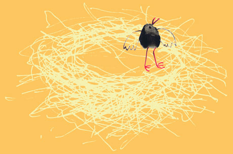 zeichnung vogel im nest